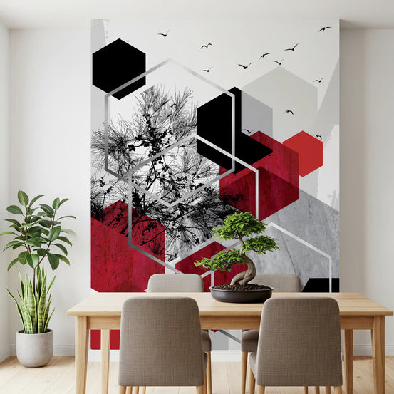 Dining room set with Urban Nature Contrast wall mural 