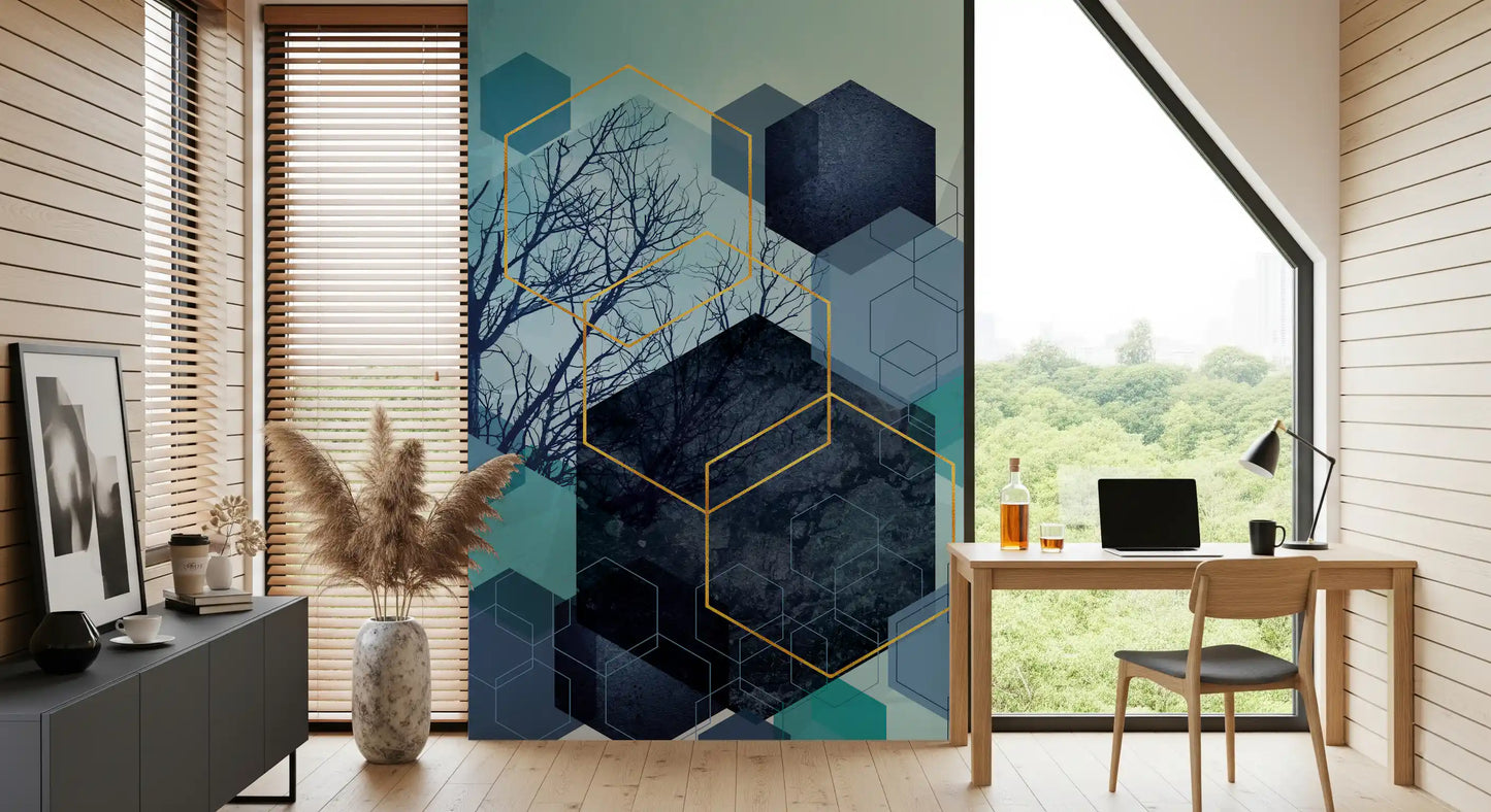 Golden Hexagon Nature Blend Wall Mural