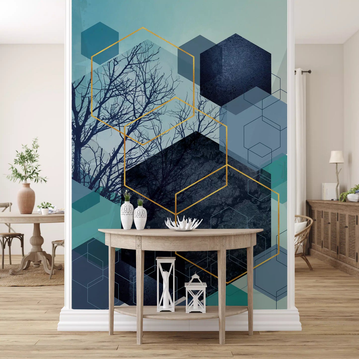 Golden Hexagon Nature Blend Wall Mural