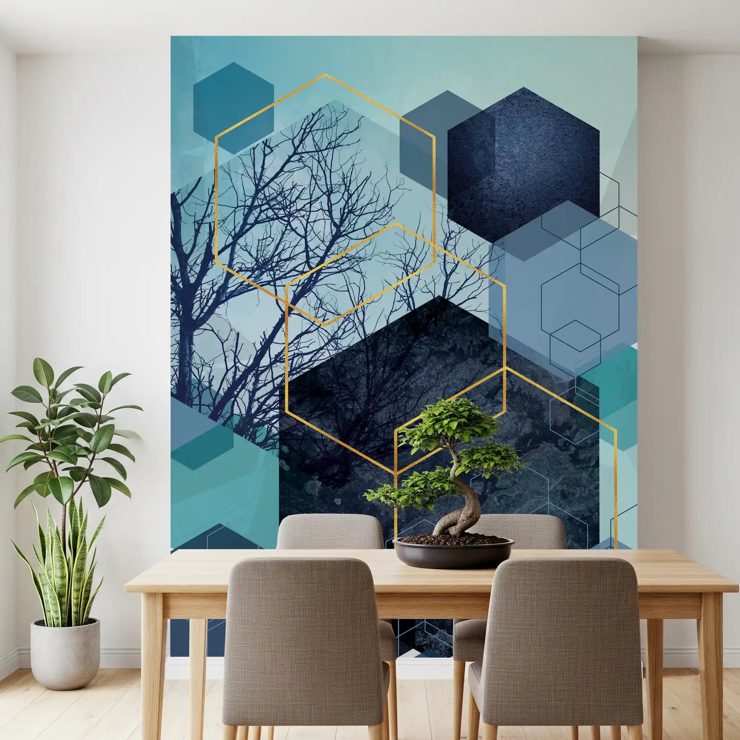 Golden Hexagon Nature Blend Wall Mural
