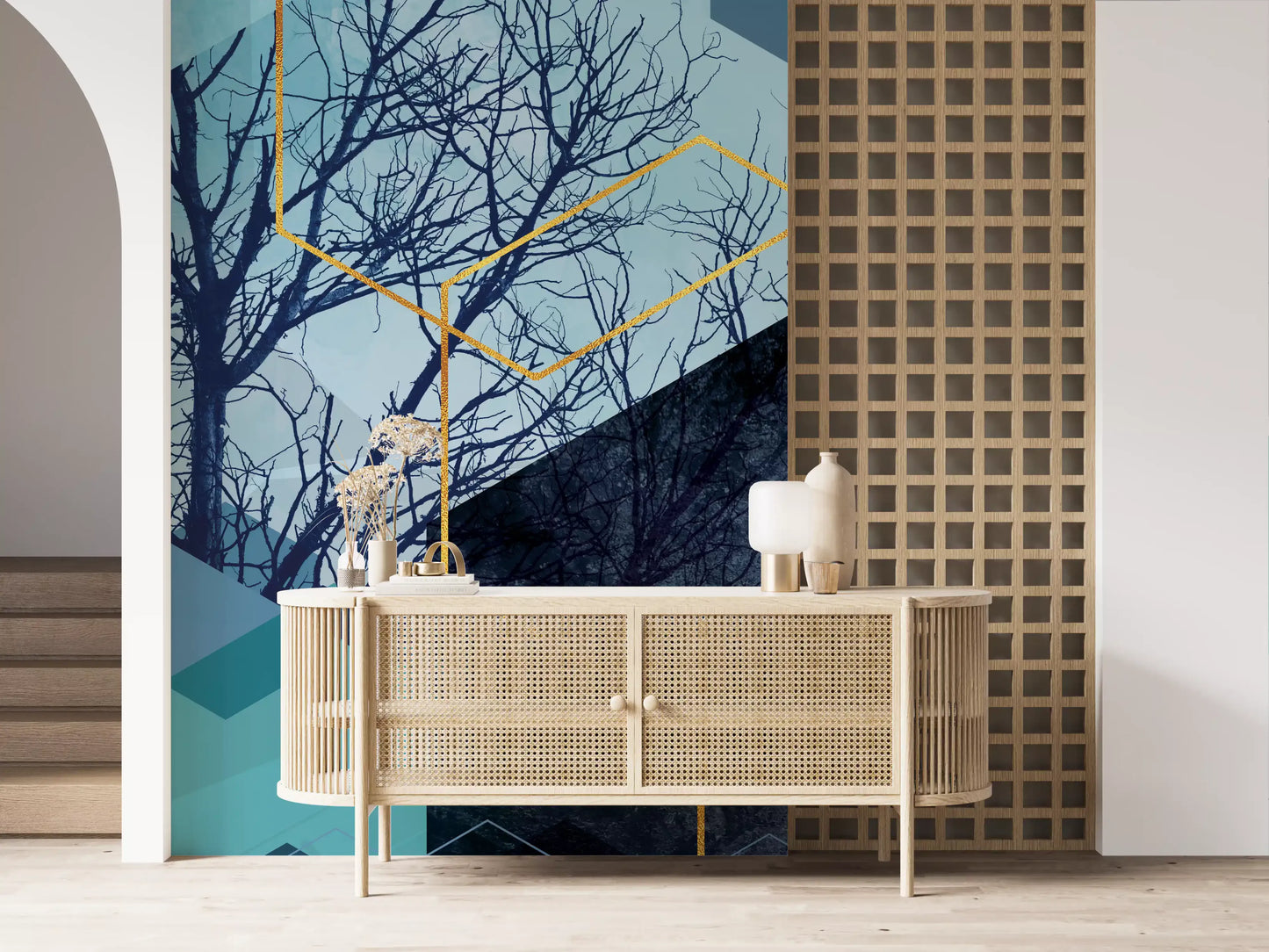 Golden Hexagon Nature Blend Wall Mural