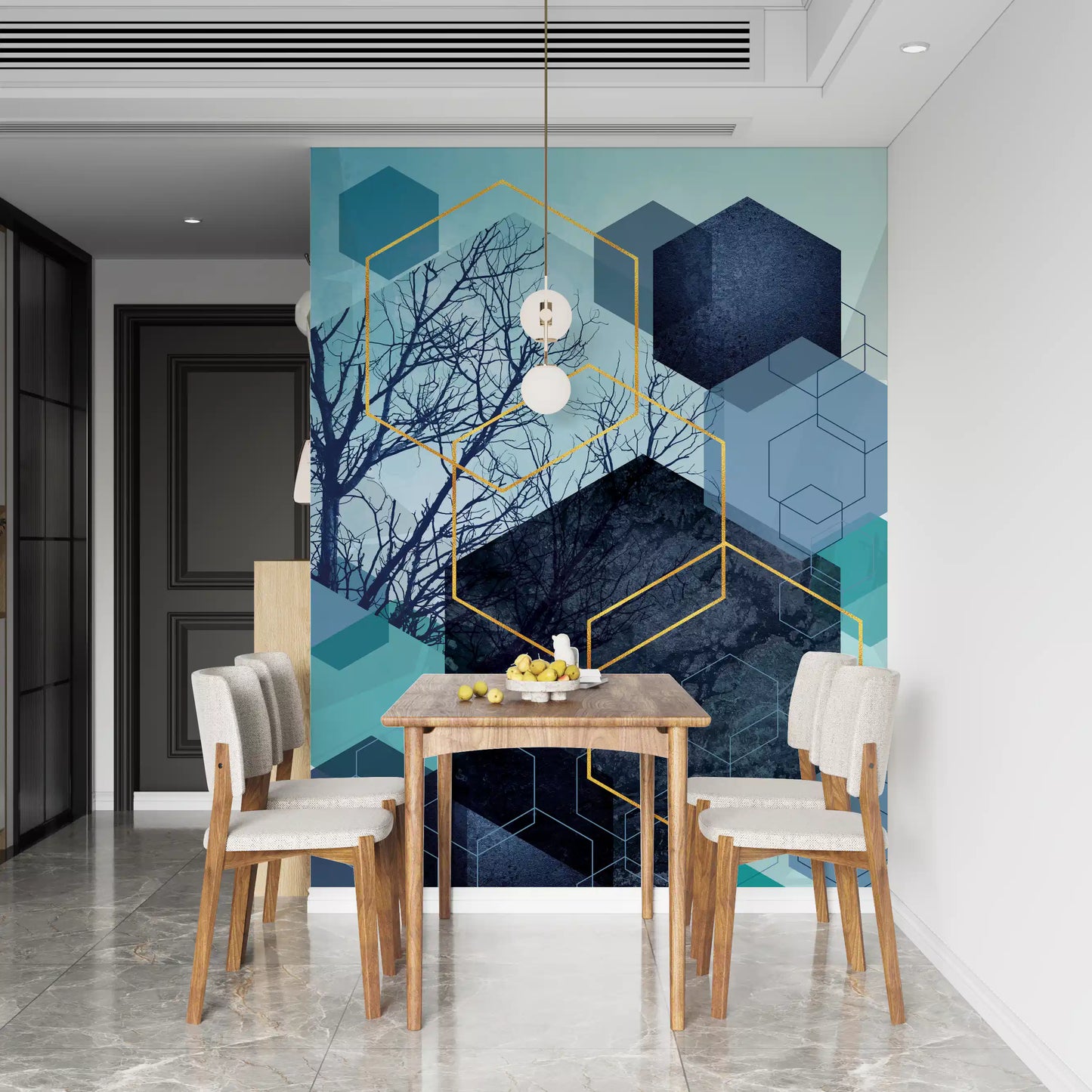 Golden Hexagon Nature Blend Wall Mural