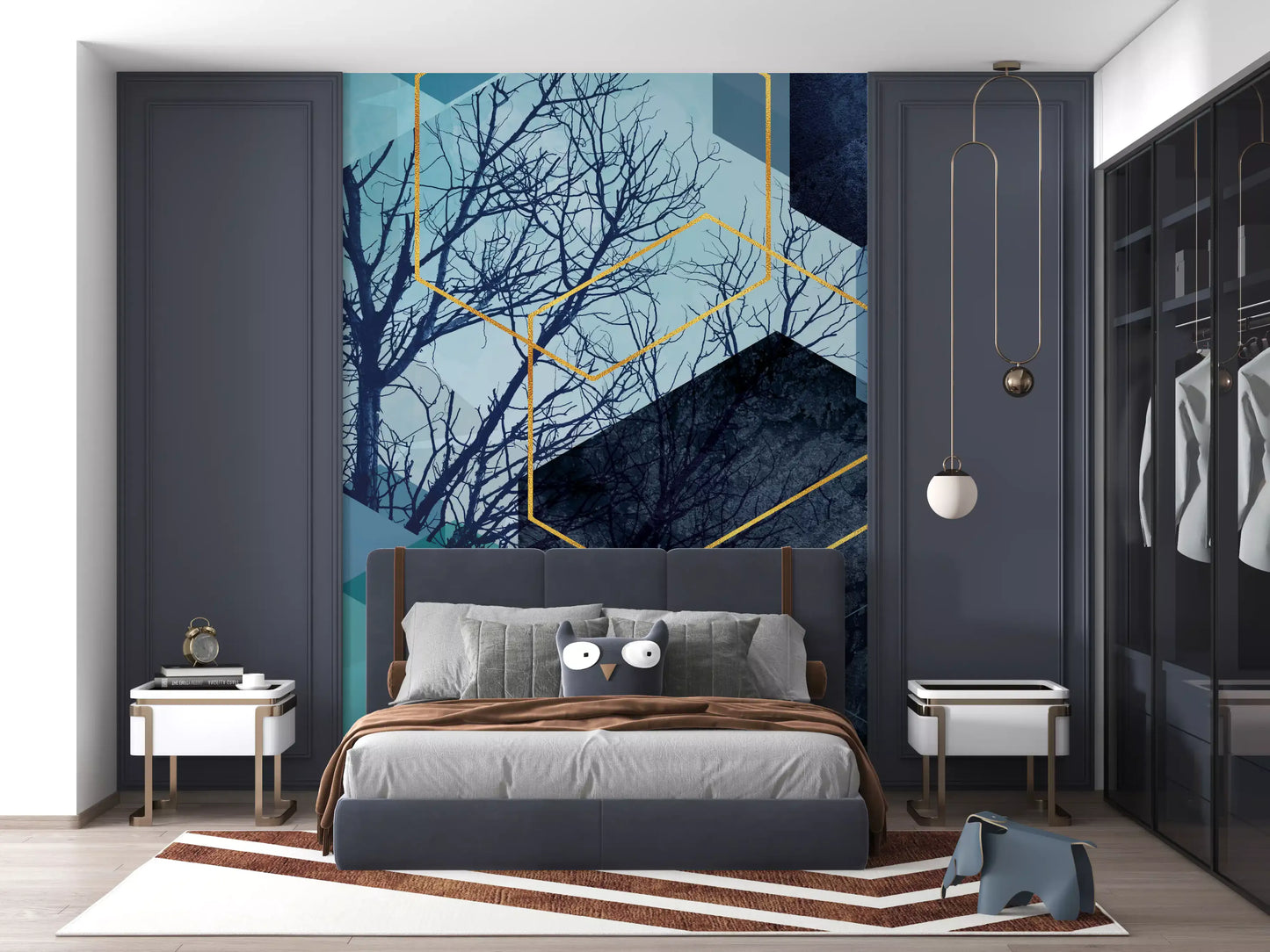 Golden Hexagon Nature Blend Wall Mural