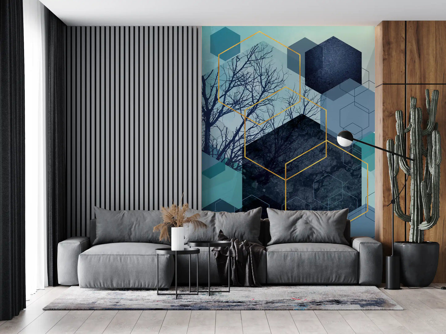 Golden Hexagon Nature Blend Wall Mural