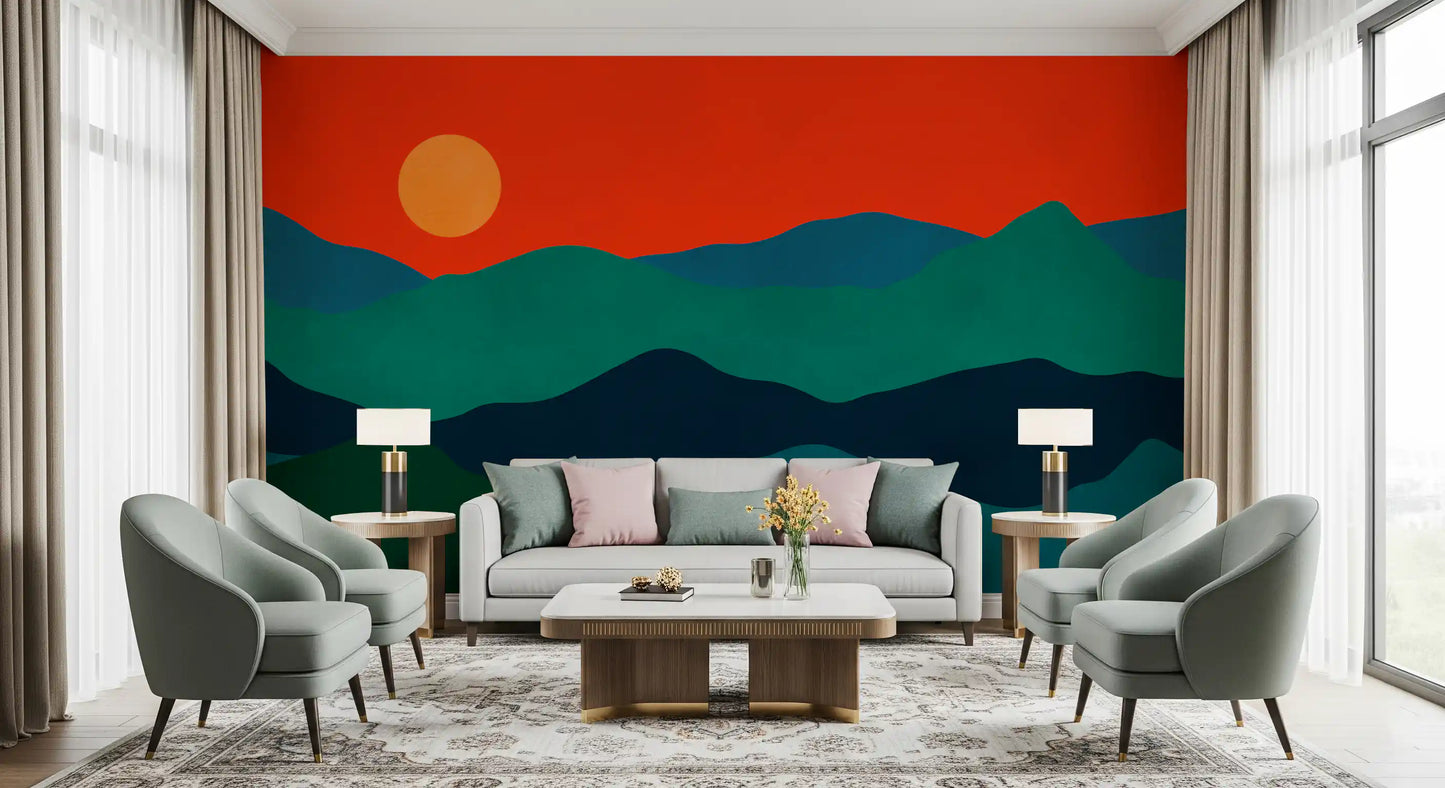 Mid-Century Mountain Glow Wall Mural