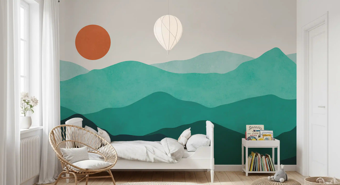Teal Horizon Peaks Wall Mural