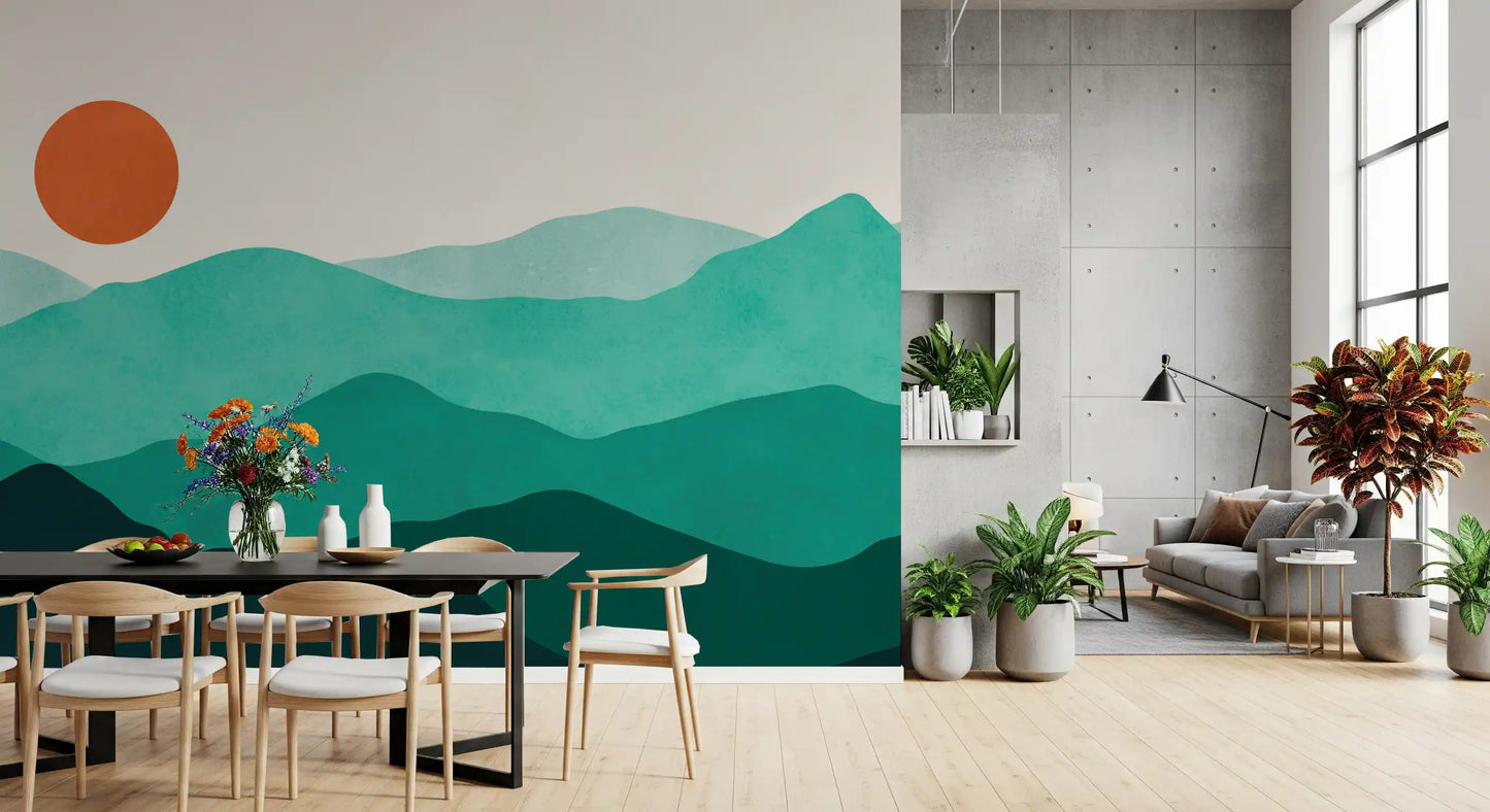Teal Horizon Peaks Wall Mural