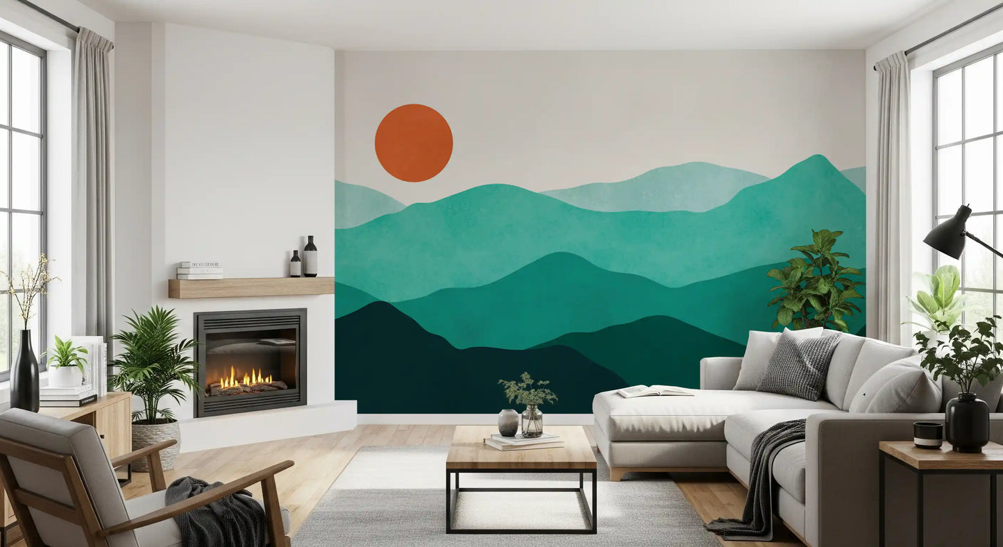 Teal Horizon Peaks Wall Mural