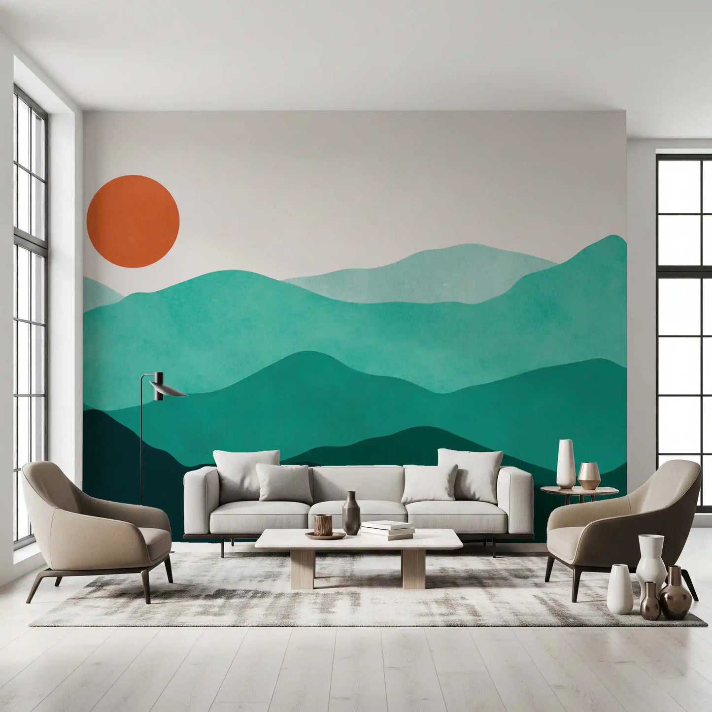 Teal Horizon Peaks Wall Mural