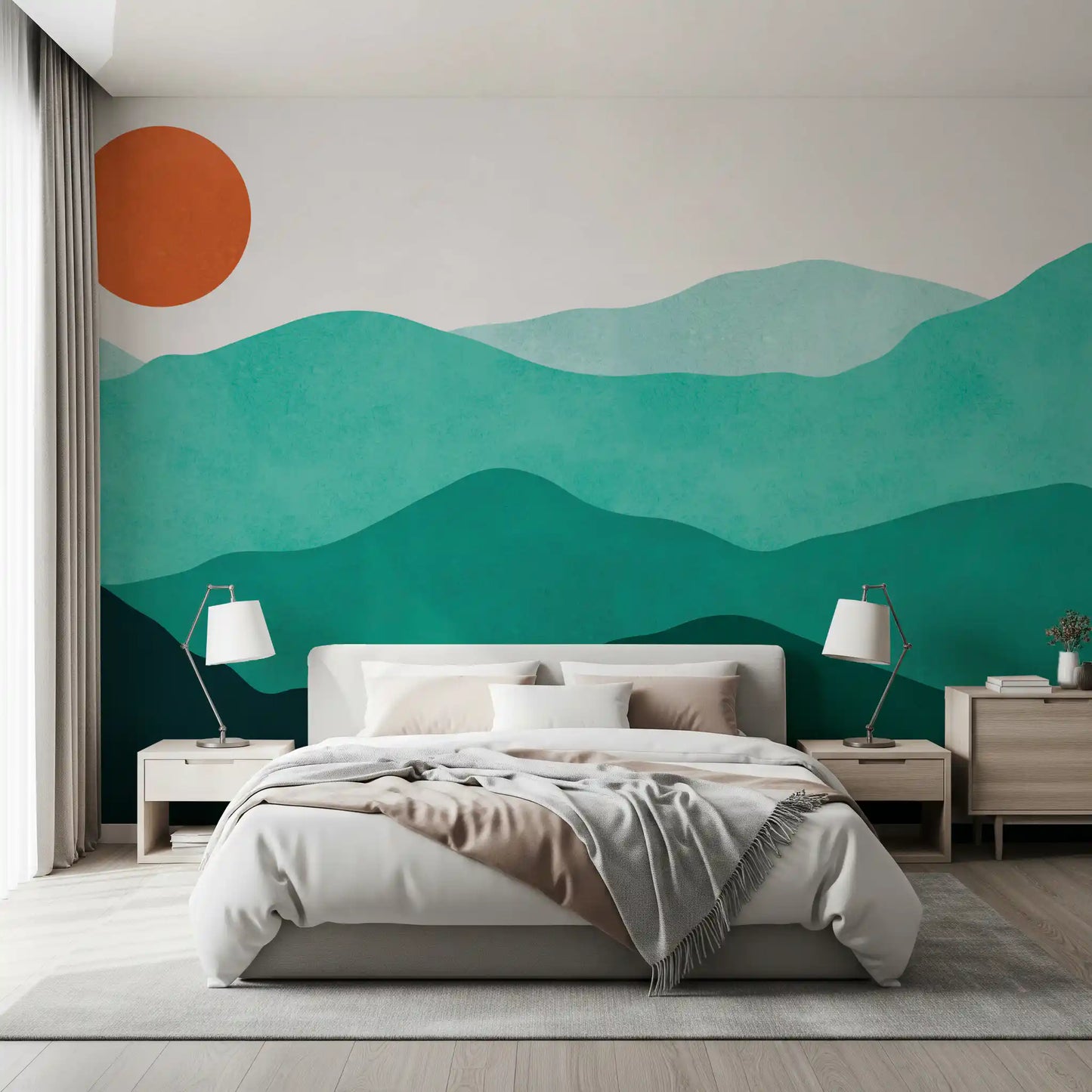 Teal Horizon Peaks Wall Mural