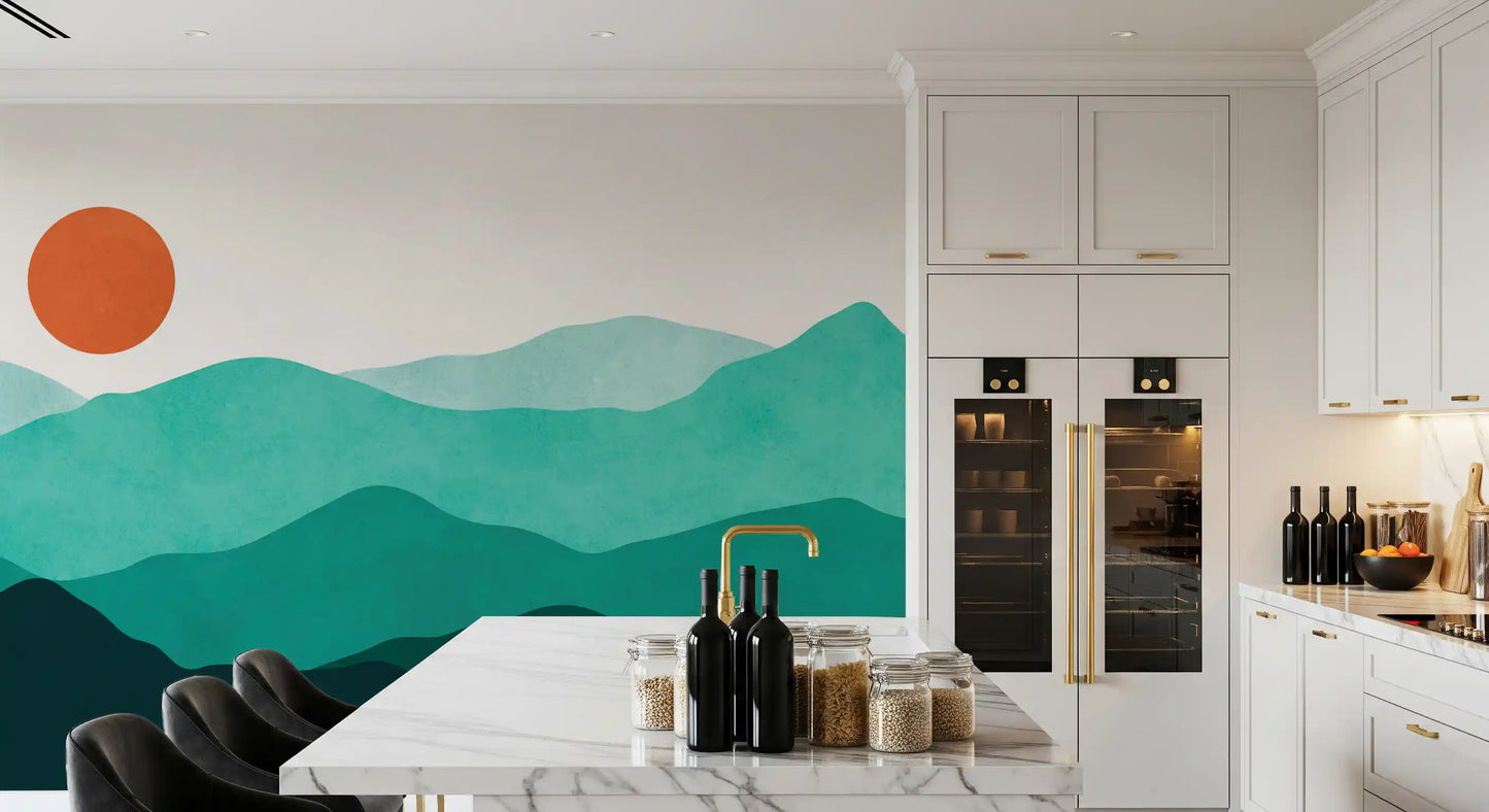 Teal Horizon Peaks Wall Mural