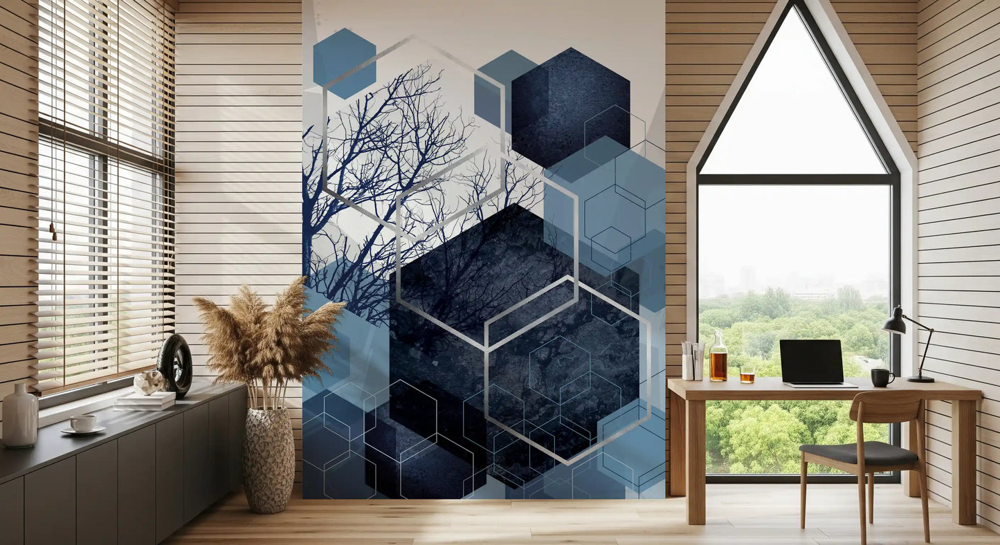 Indigo Hexagon Horizon Wall Mural