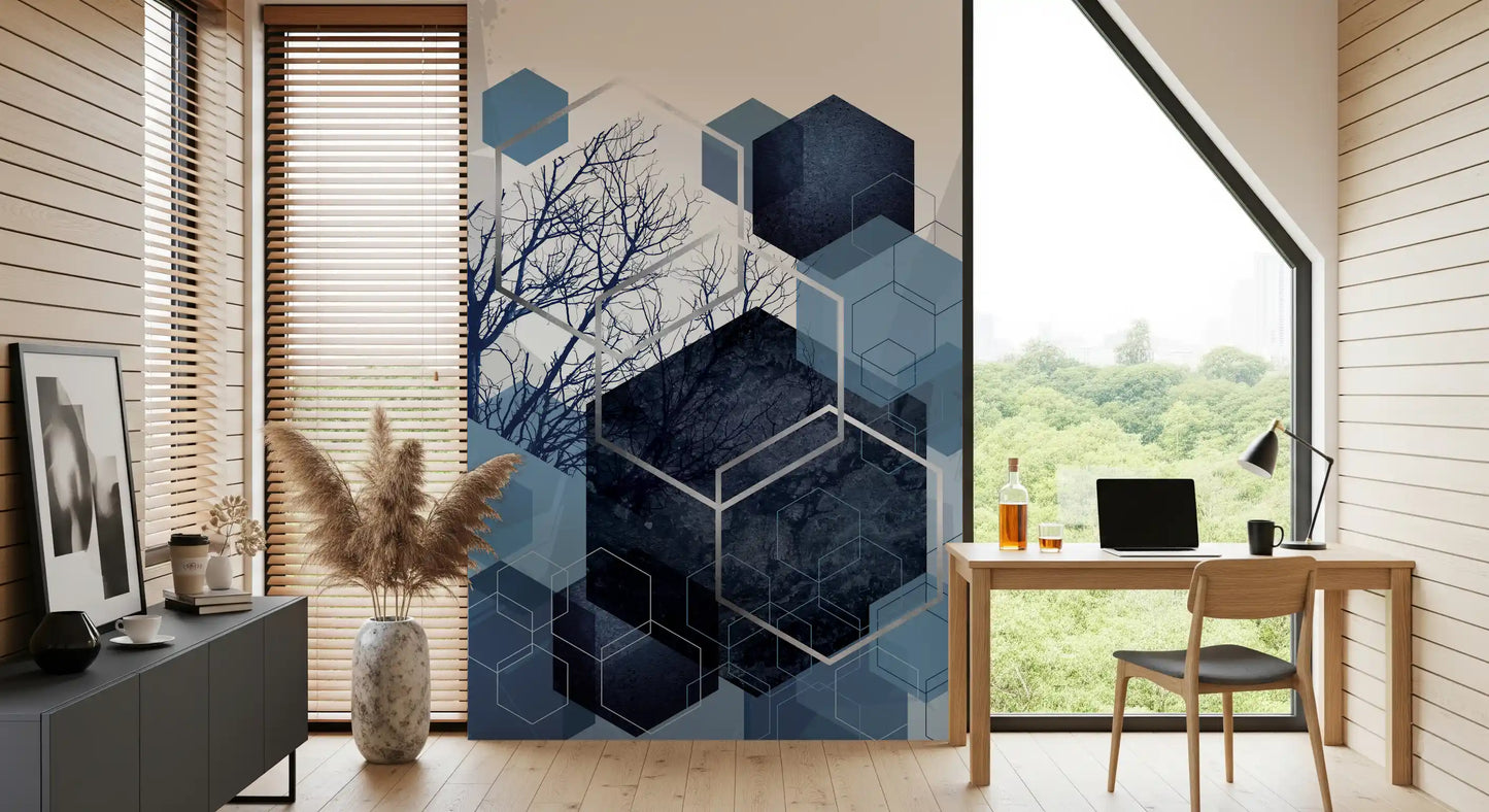 Indigo Hexagon Horizon Wall Mural