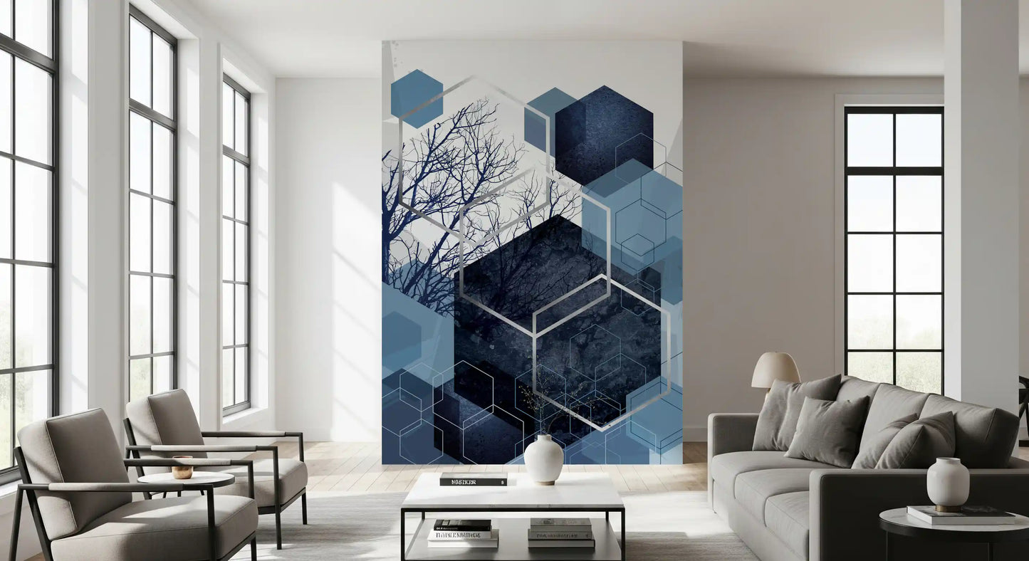 Indigo Hexagon Horizon Wall Mural