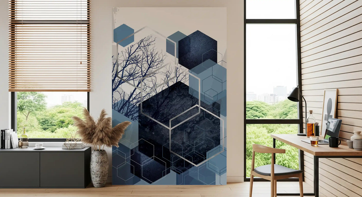 Indigo Hexagon Horizon Wall Mural