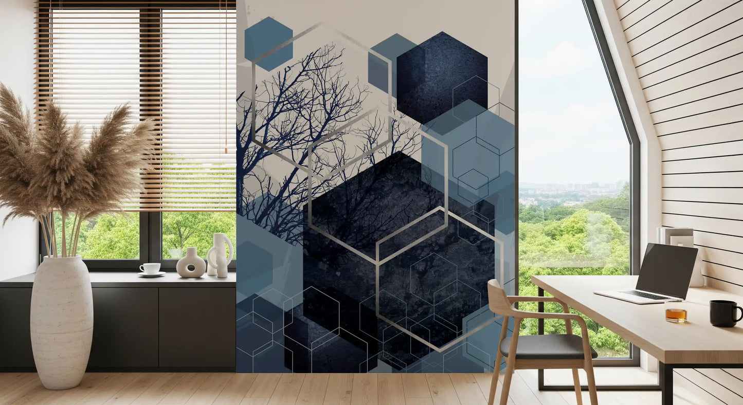 Indigo Hexagon Horizon Wall Mural