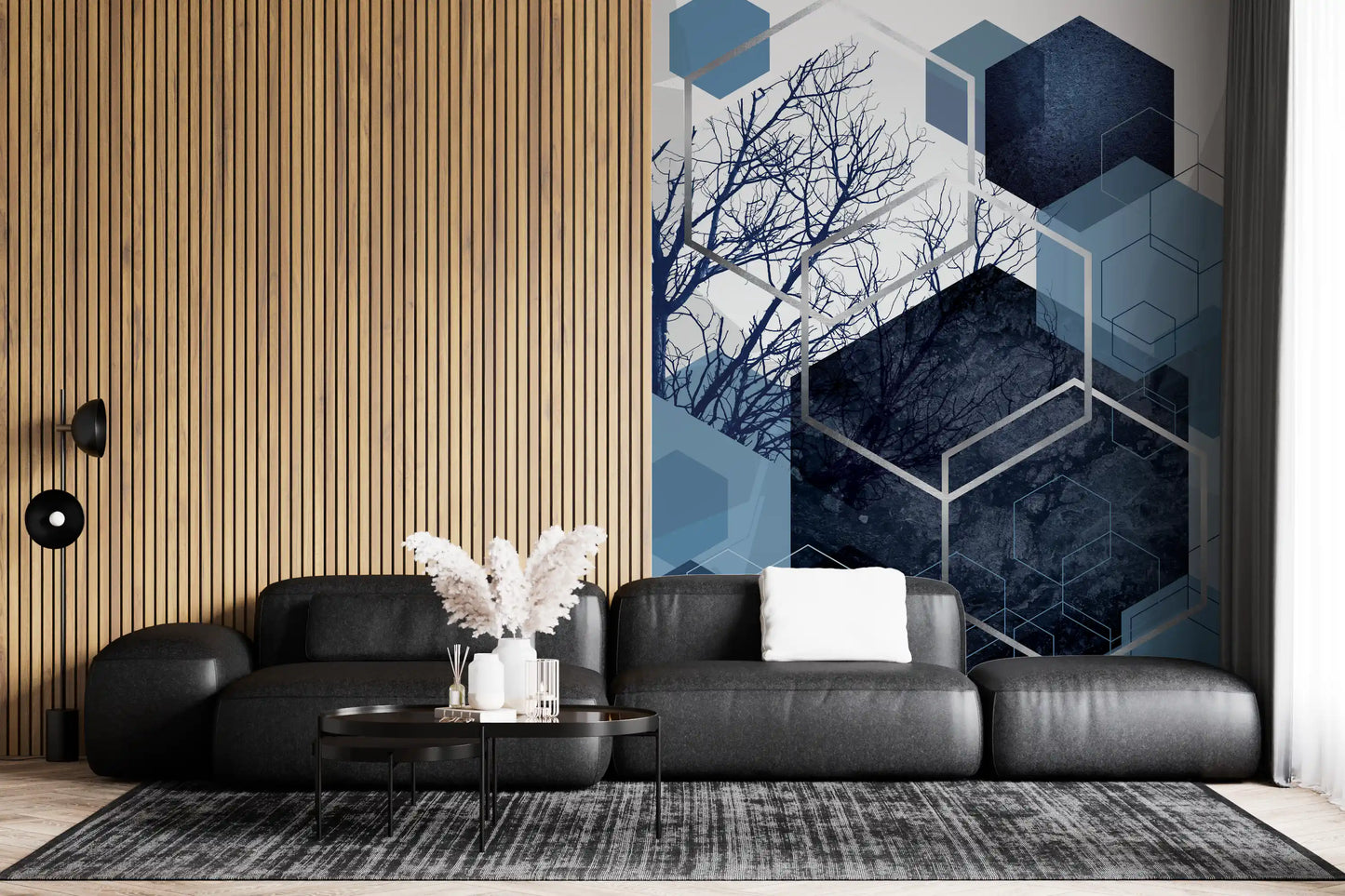 Indigo Hexagon Horizon Wall Mural