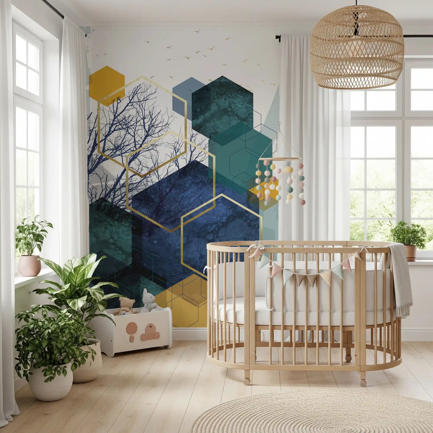Golden Branch Geometry Wall Mural