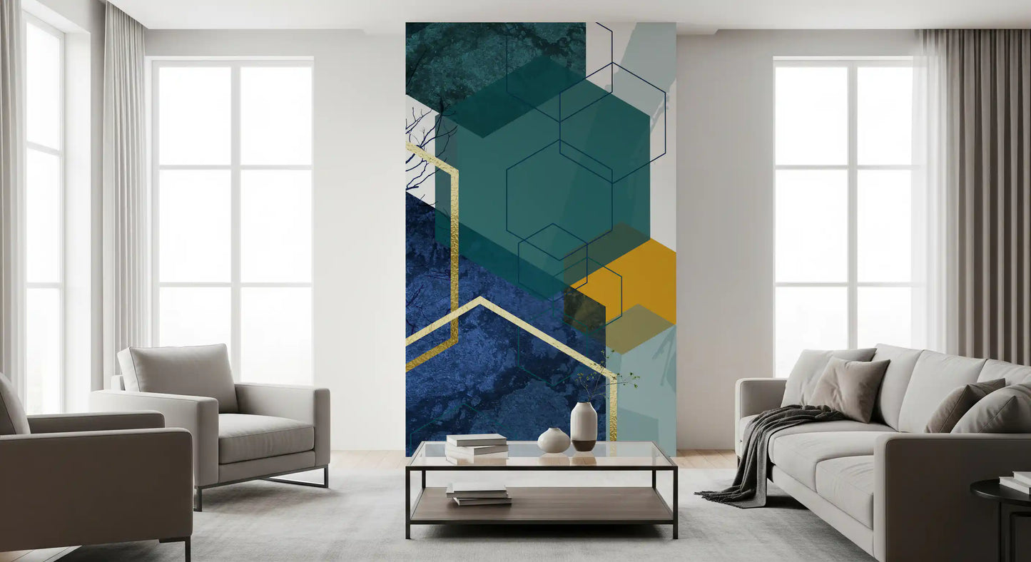 Golden Branch Geometry Wall Mural