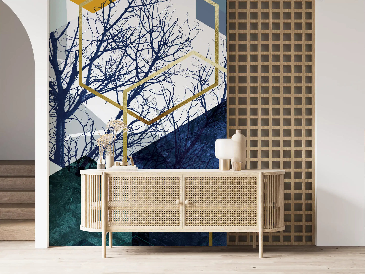 Golden Branch Geometry Wall Mural