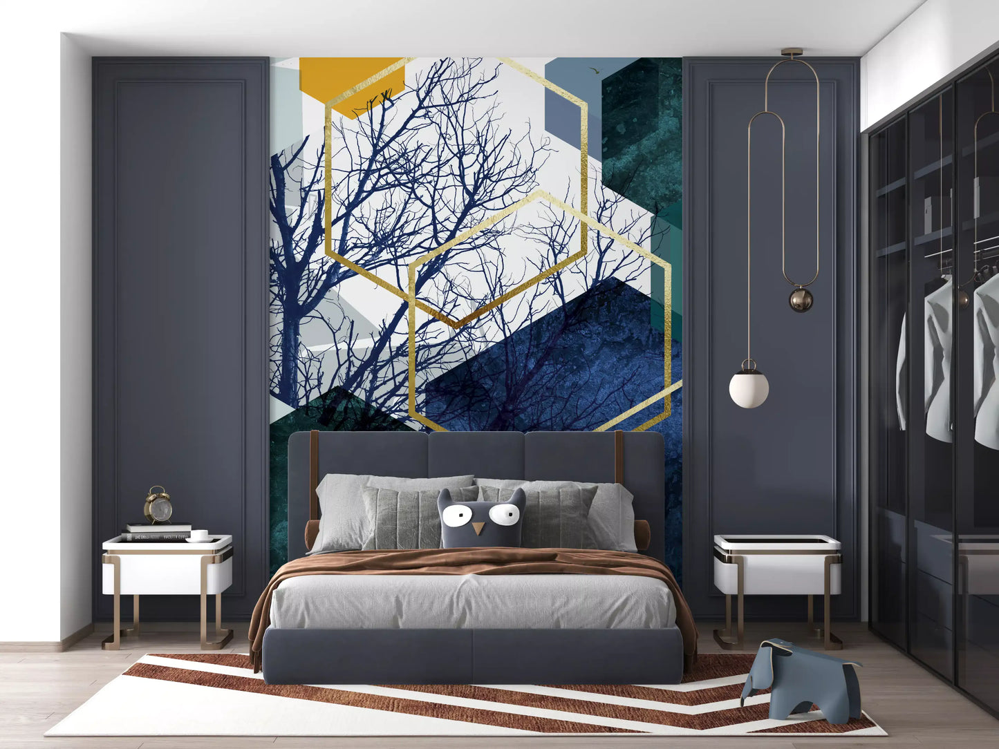 Golden Branch Geometry Wall Mural