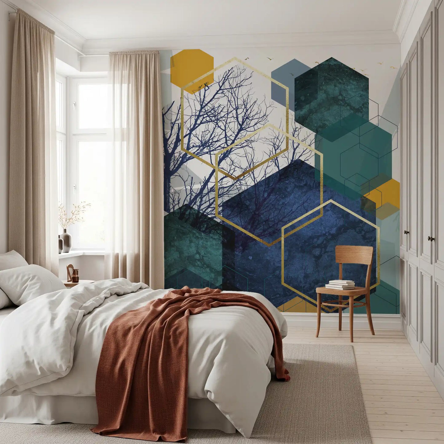 Golden Branch Geometry Wall Mural