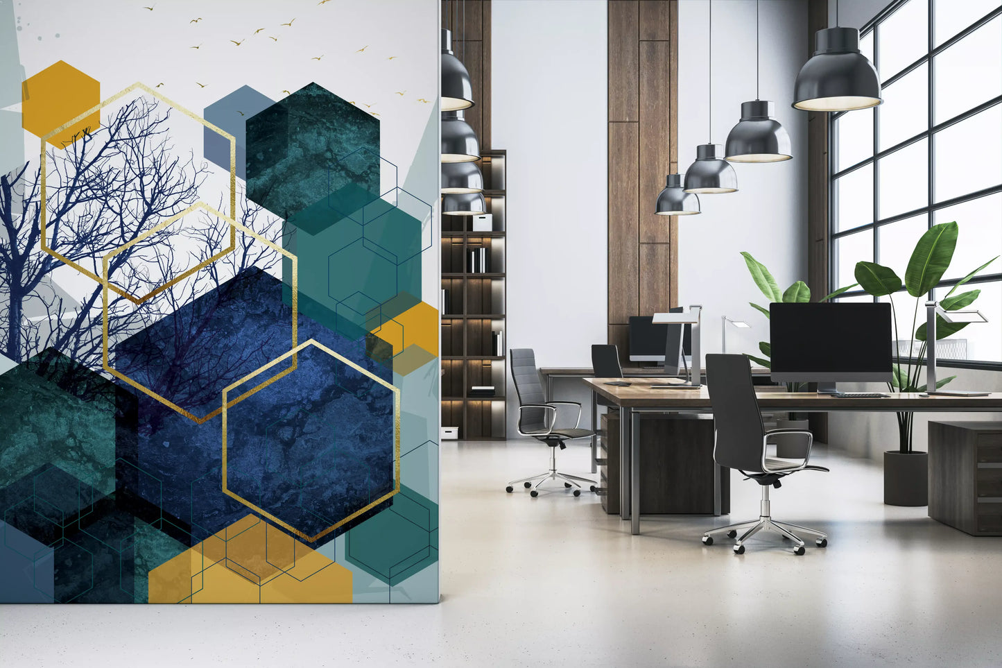 Golden Branch Geometry Wall Mural