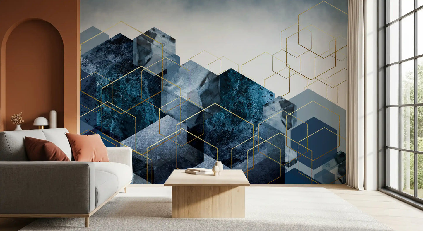 Golden Hexagon Cascade Wall Mural