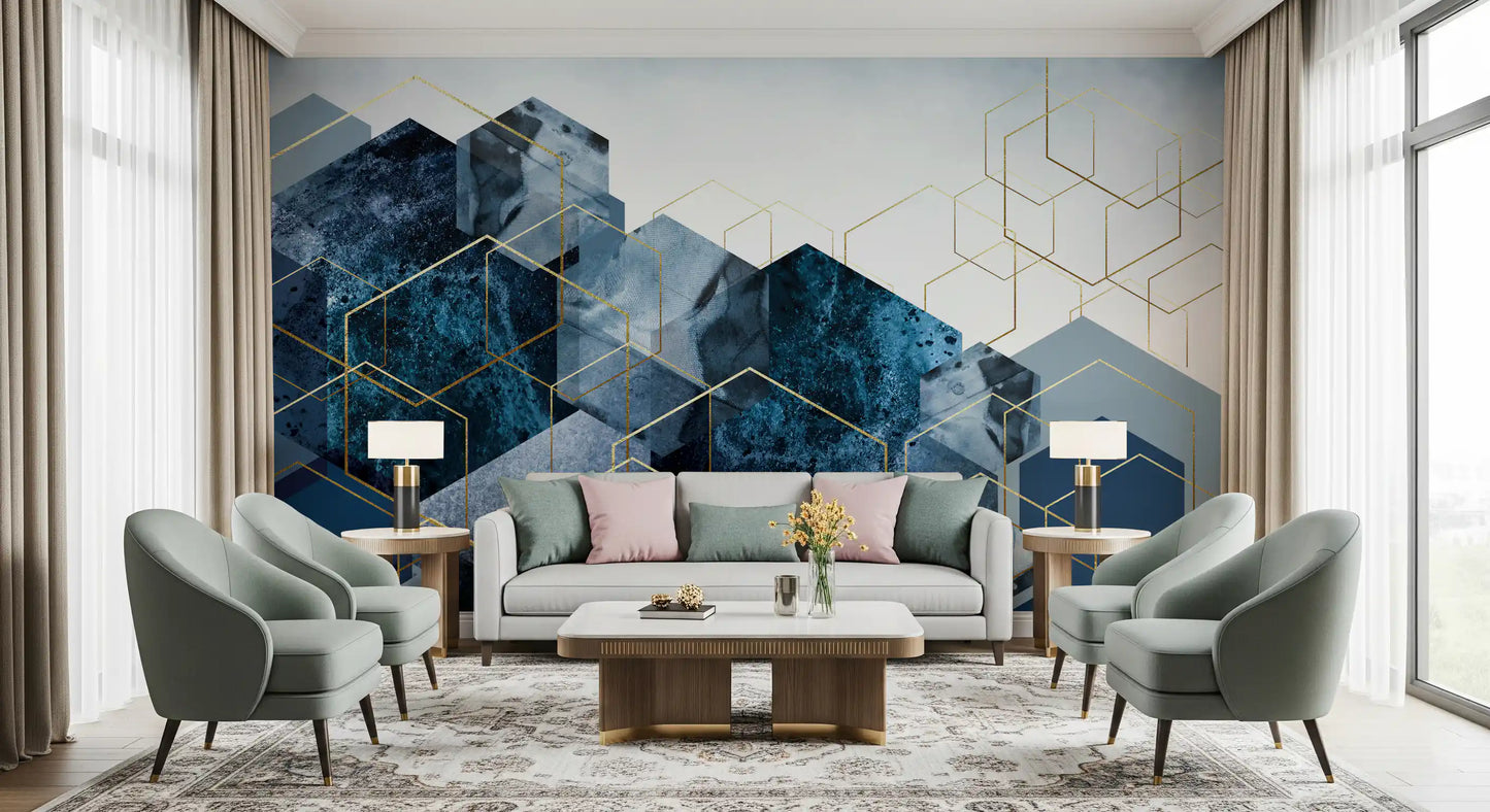 Golden Hexagon Cascade Wall Mural