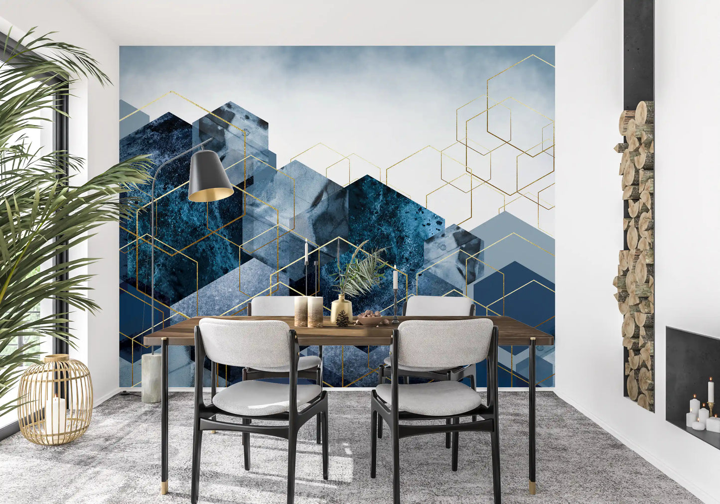 Golden Hexagon Cascade Wall Mural