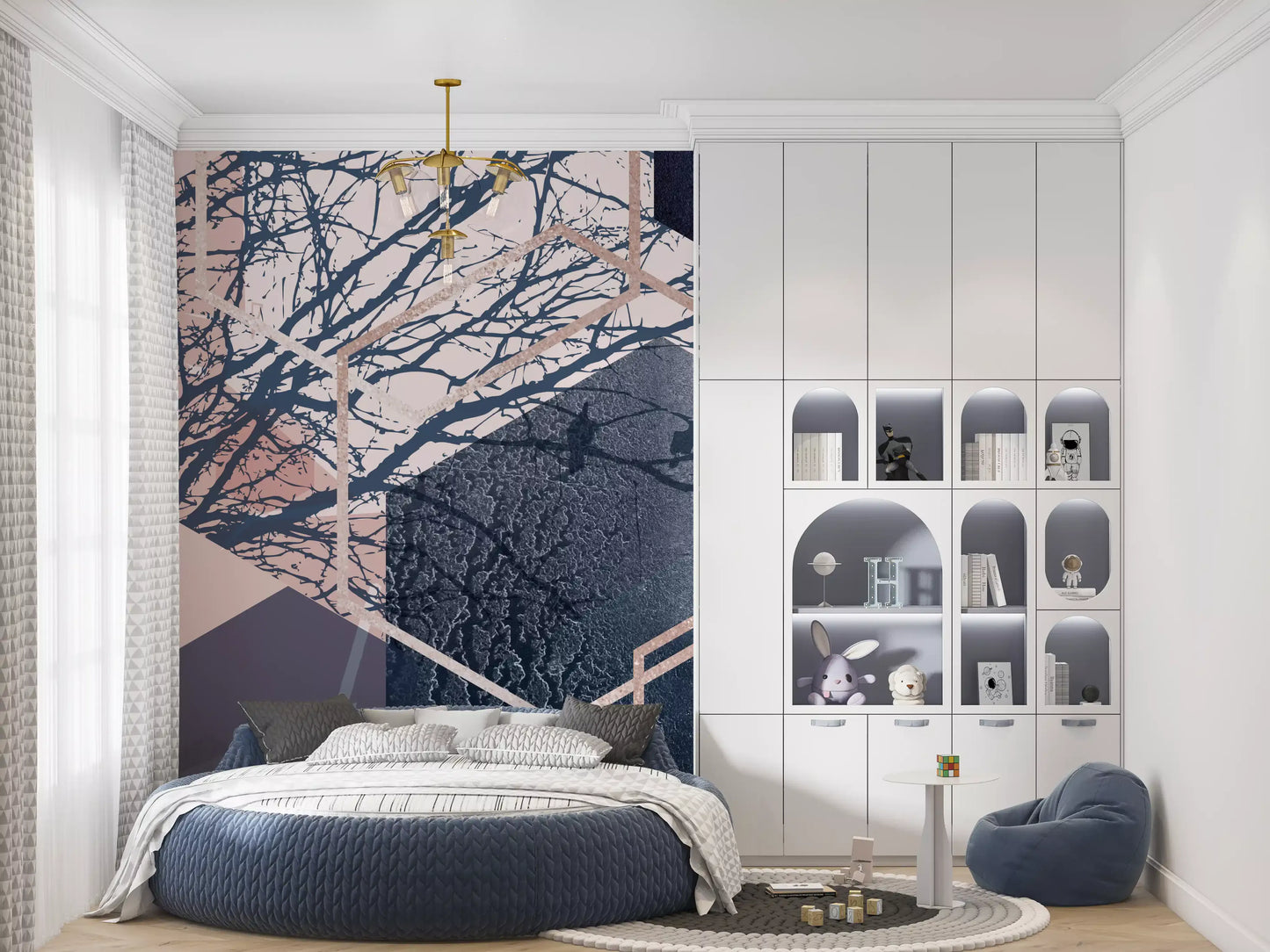 Geometric Forest Flight Wall Mural