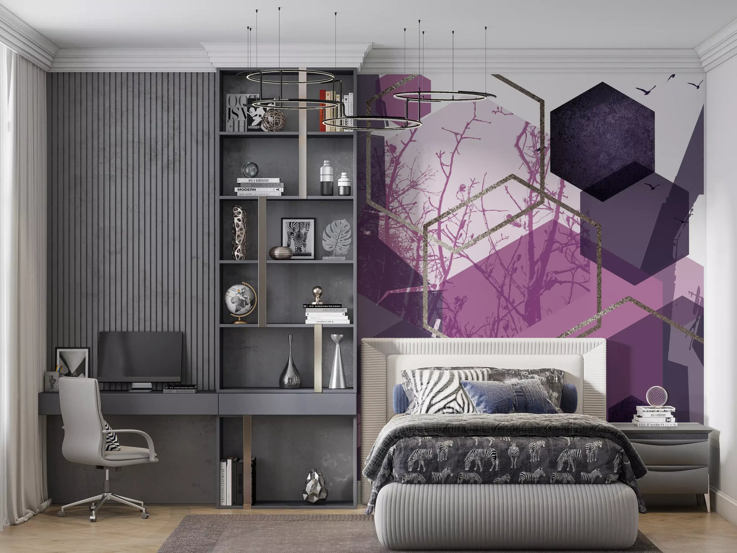 Amethyst Sky: Geometric Flight Wall Mural
