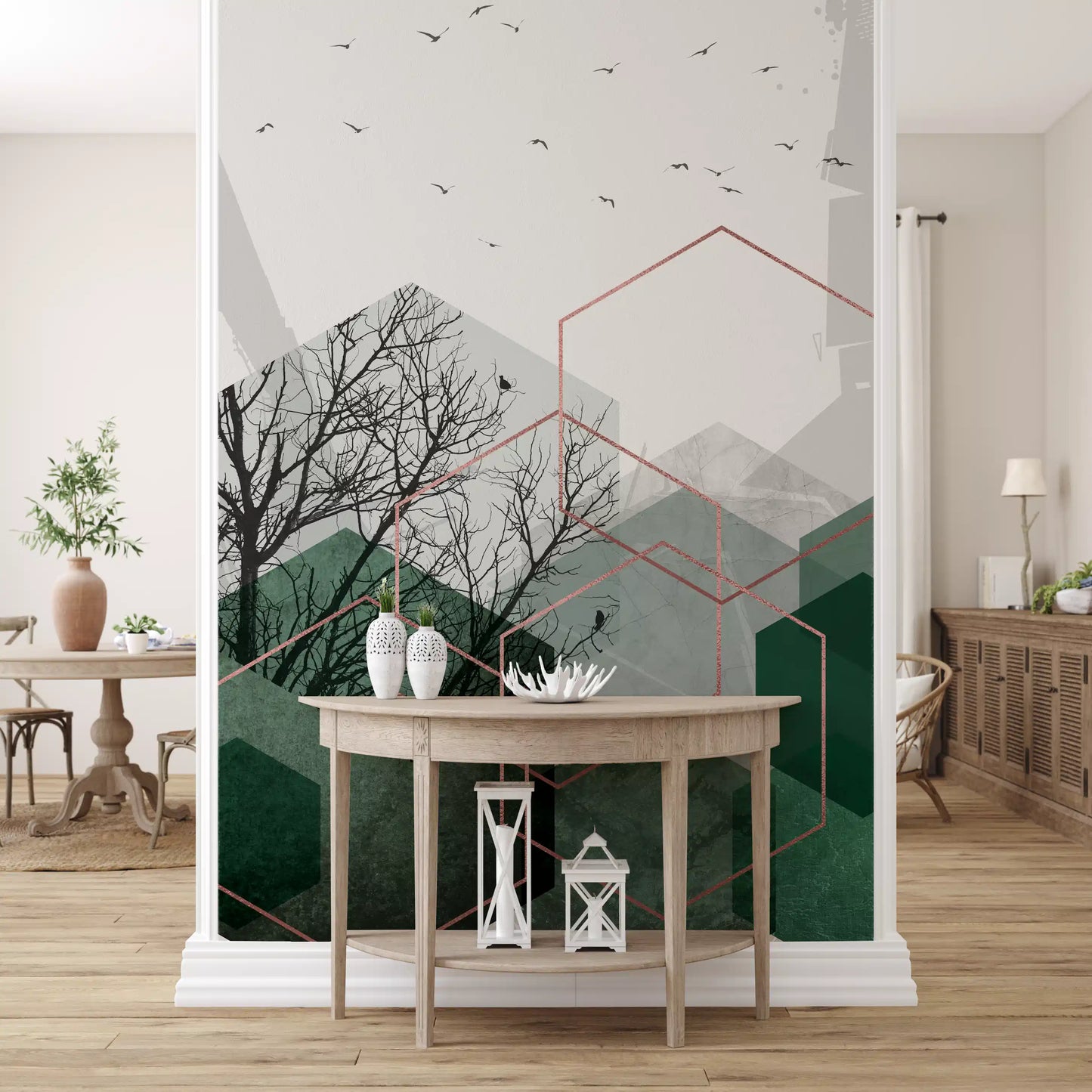 Emerald Hexagon Vista Wall Mural