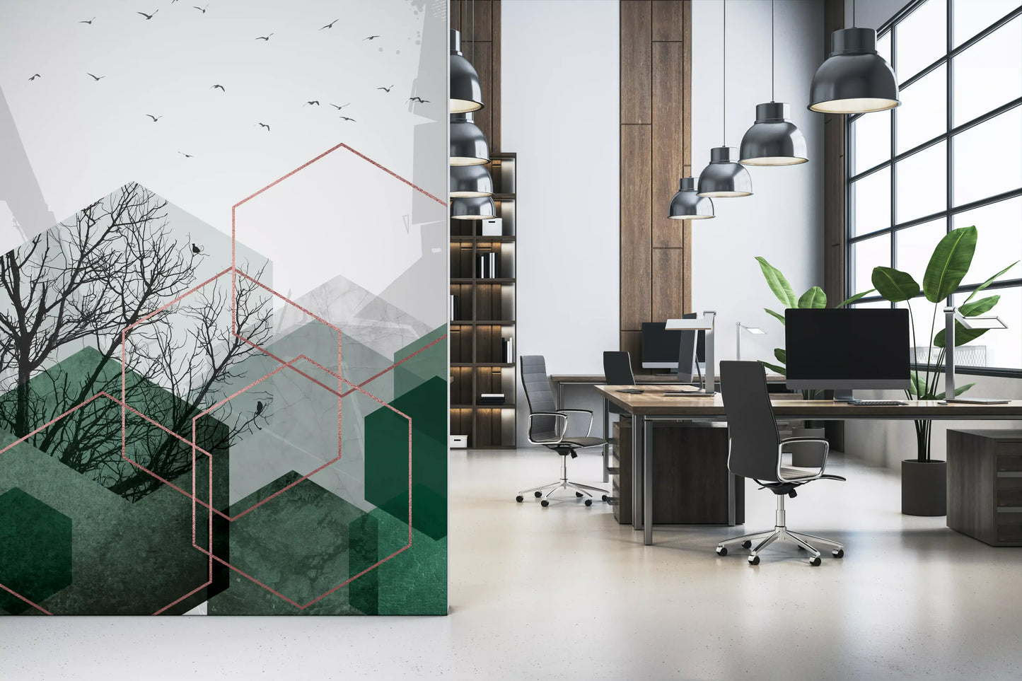 Emerald Hexagon Vista Wall Mural