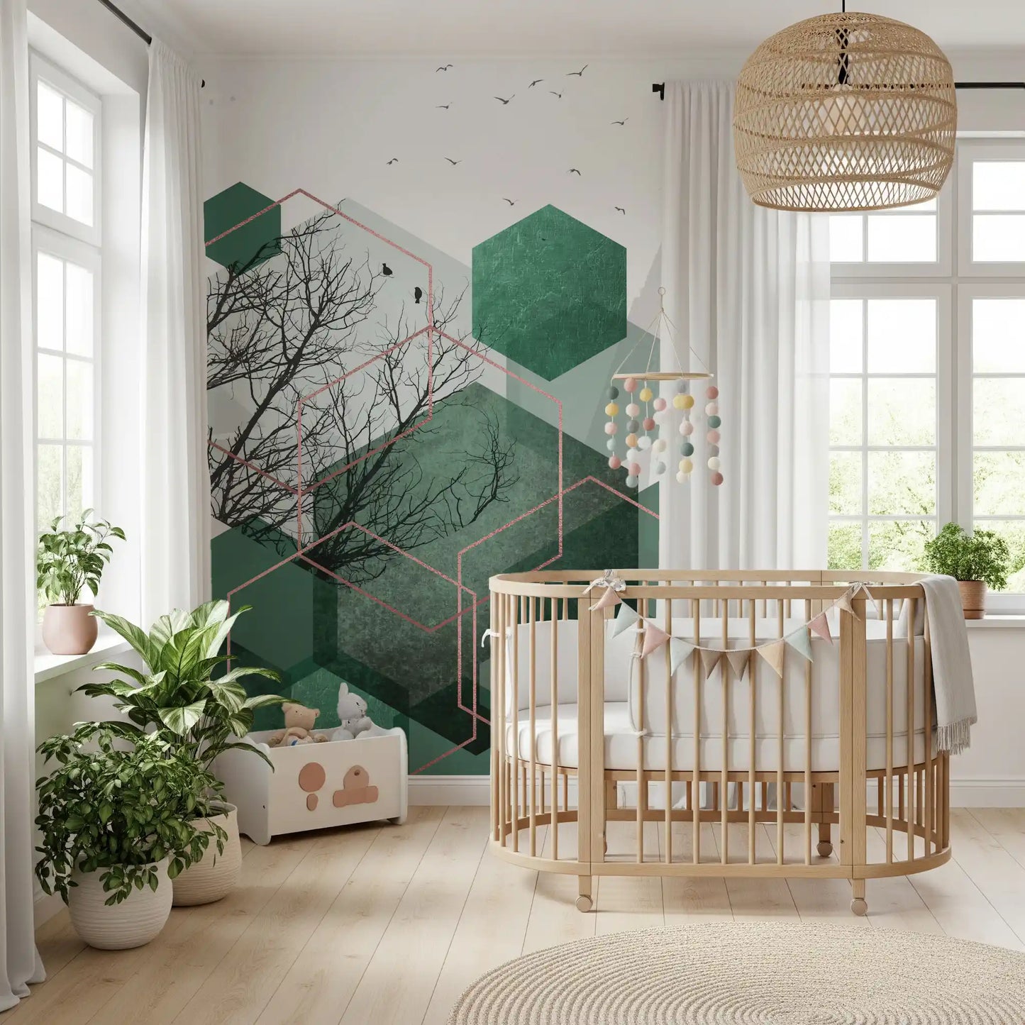Emerald Hexagon Vista 2 Wall Mural