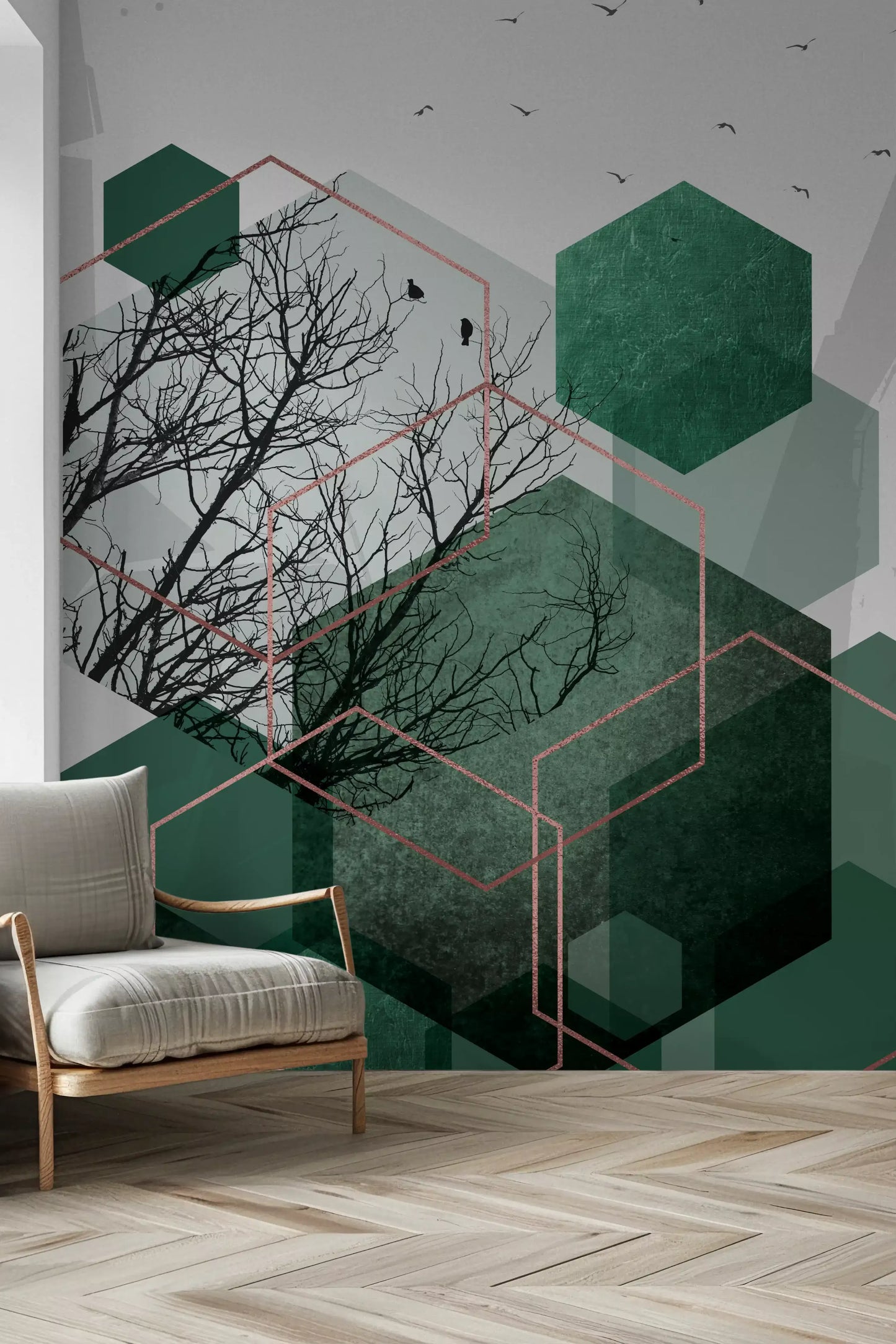 Emerald Hexagon Vista 2 Wall Mural
