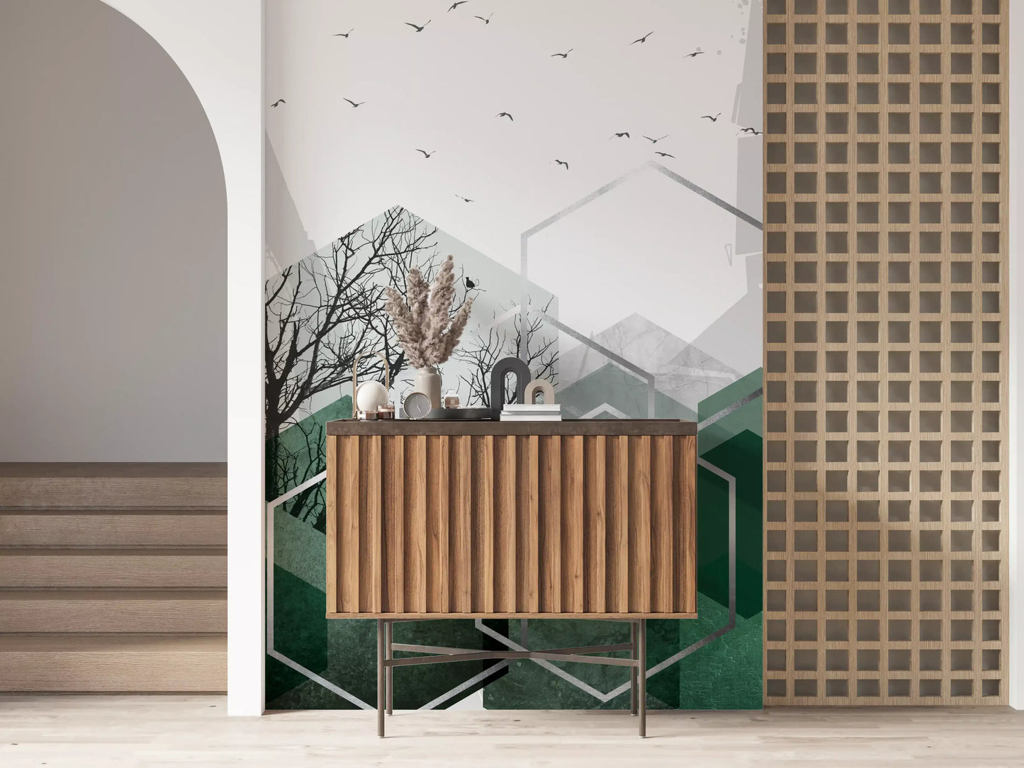 Geometric Canopy Birds Wall Mural