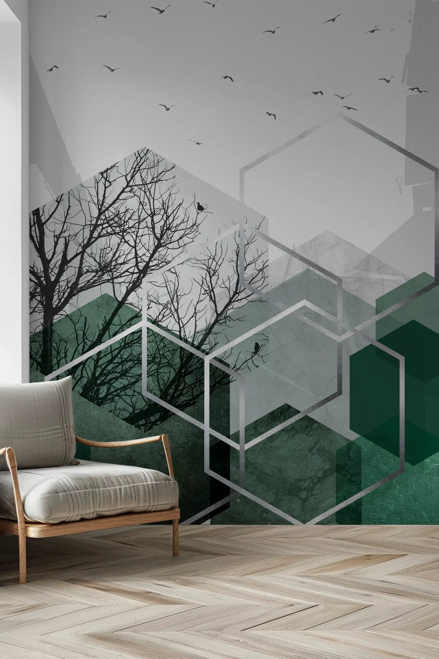 Geometric Canopy Birds Wall Mural
