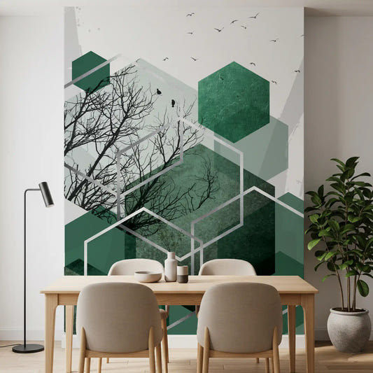 Dining room with the Geometric Canopy Flight wall mural 