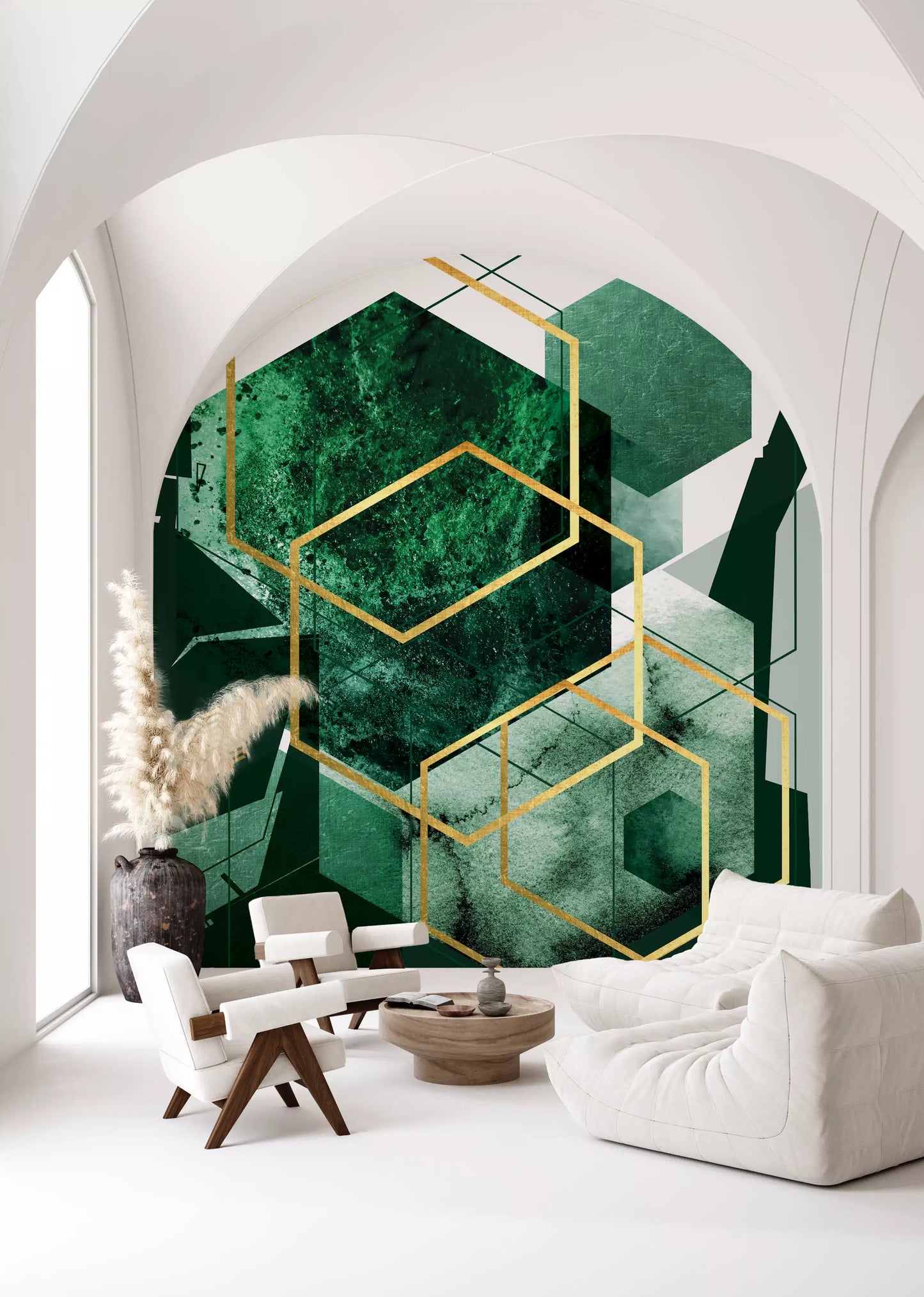 Verdant Hexagon Glamour Wall Mural