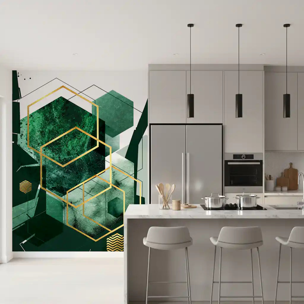 Verdant Hexagon Glamour Wall Mural
