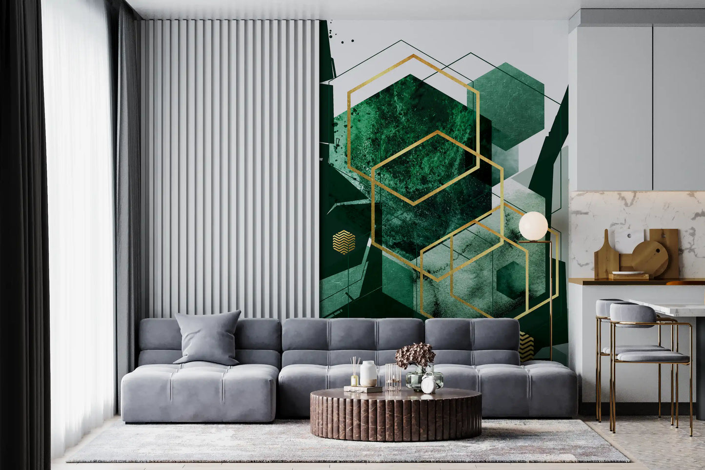 Verdant Hexagon Glamour Wall Mural