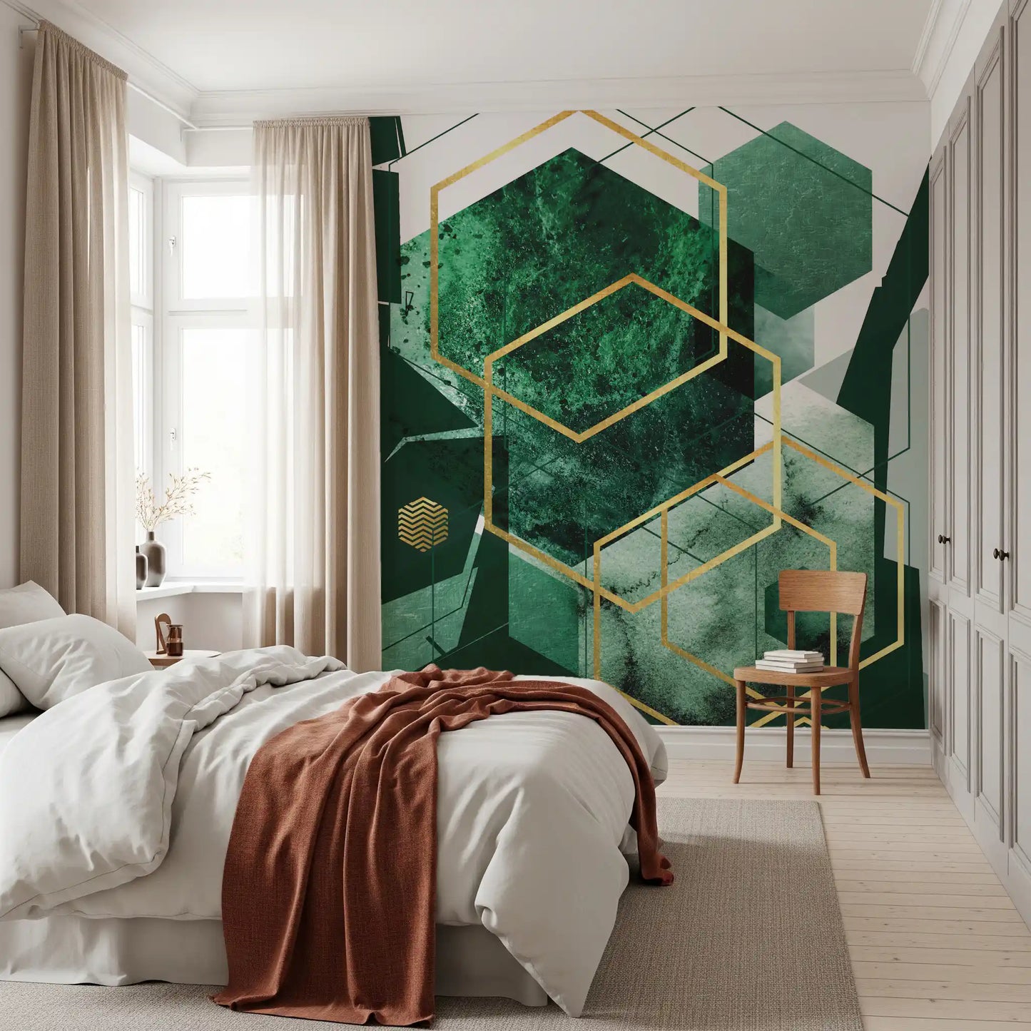Verdant Hexagon Glamour Wall Mural