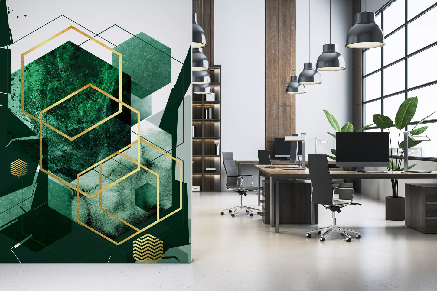 Verdant Hexagon Glamour Wall Mural