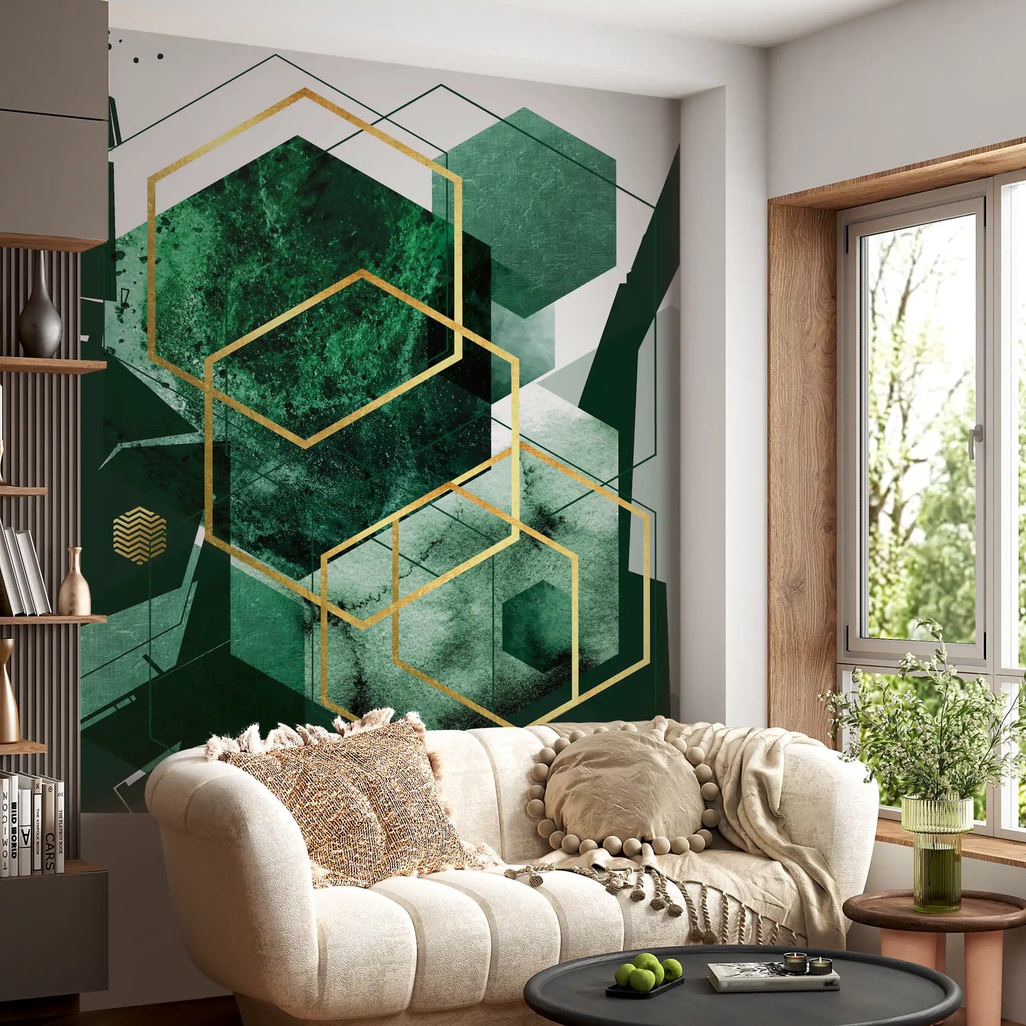Verdant Hexagon Glamour Wall Mural