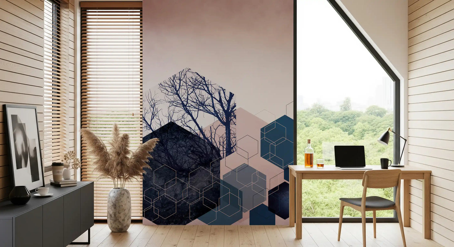Geometric Grove: Midnight & Blush 2 Wall Mural