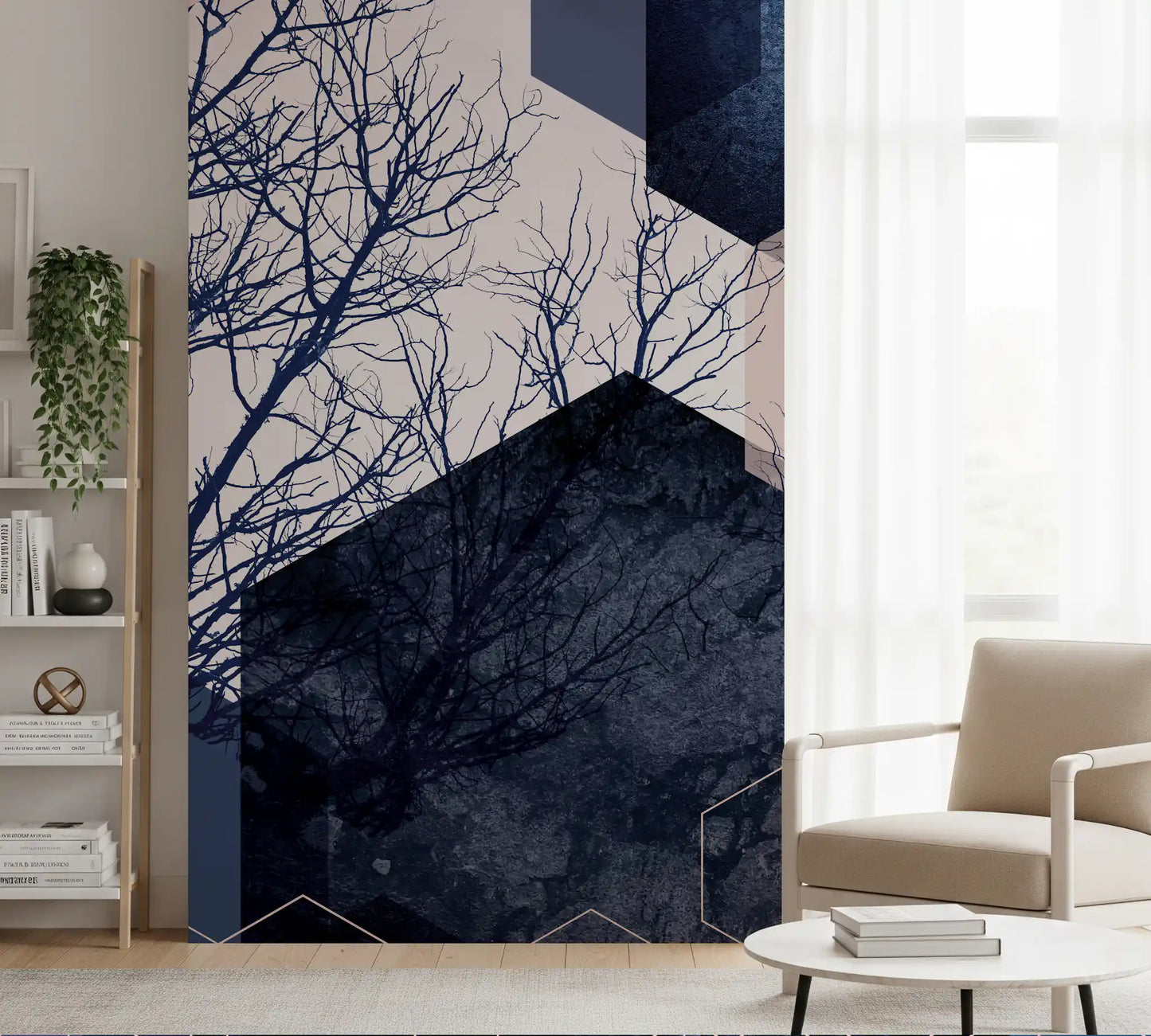 Geometric Grove: Midnight & Blush Wall Mural
