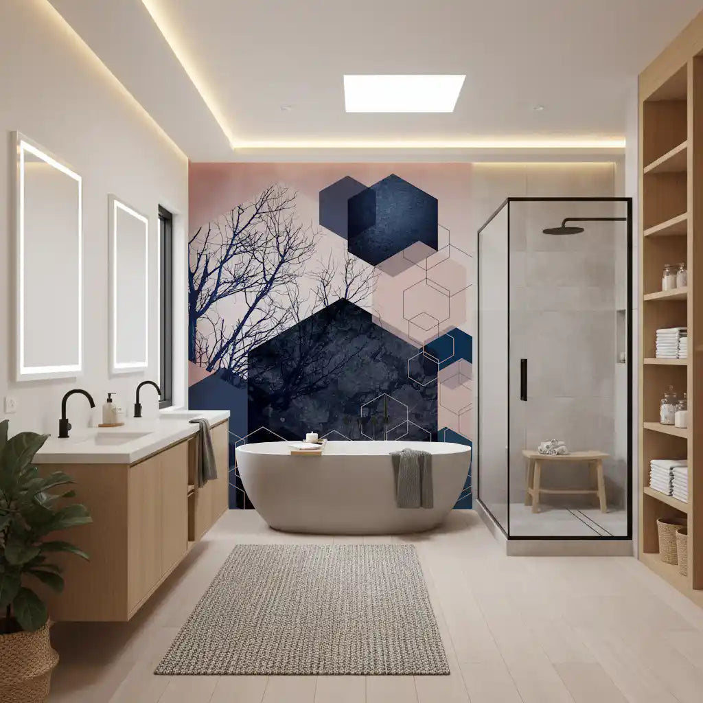 Geometric Grove: Midnight & Blush Wall Mural