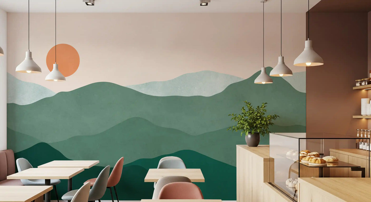 Green Peak Sunset Wall Mural
