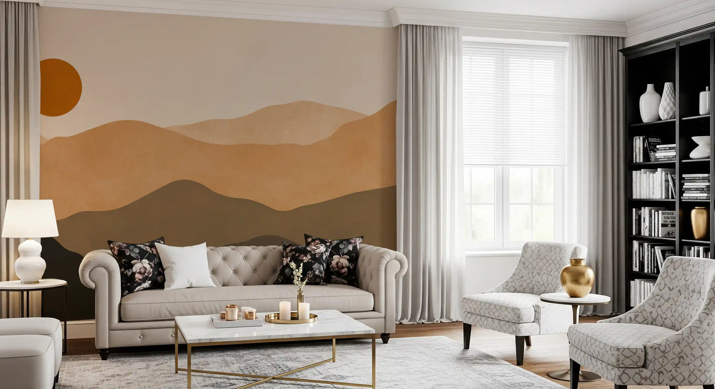 Earthy Mountain Sunset Wall Mural